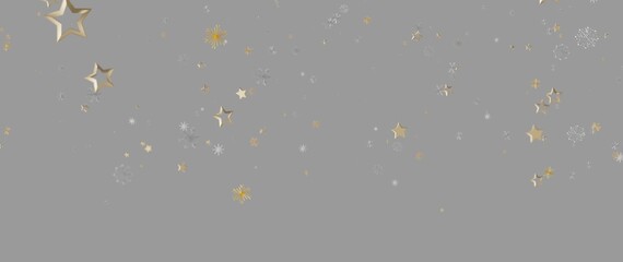 Festive golden stars and snowflakes on a gray backdrop, ideal for holiday themes, winter greetings, © vegefox.com