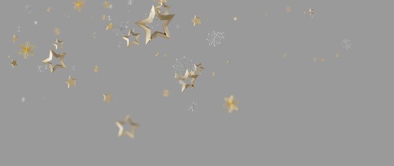 Festive holiday background with golden stars and snowflakes floating against a grey backdrop. Perfe © vegefox.com