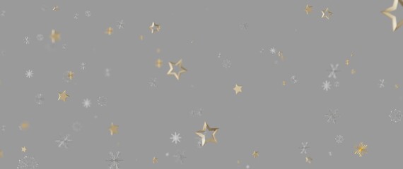 Fototapeta premium Abstract design with golden stars and snowflakes on a gray background, ideal for winter holiday des