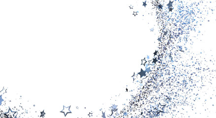 Obraz premium Abstract design featuring blue stars and sparkling glitter on a white background, perfect for adding a touch of elegance
