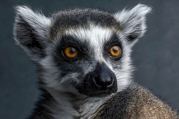 Fototapeta premium A curious lemur's striking eyes evoke wonder and gentle fascination.