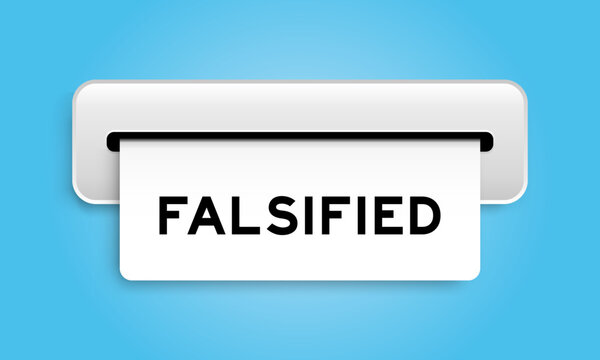 White coupon banner with word falsified from machine on blue color background