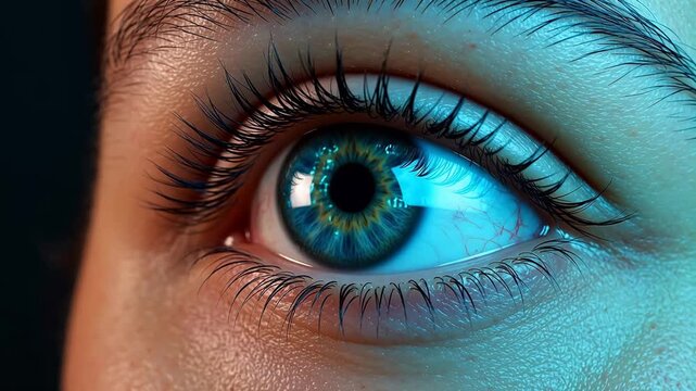 Closeup of an eye with digital pattern