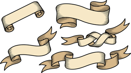 Hand drawn collection of blank antique scroll banners ready for your creative text and design