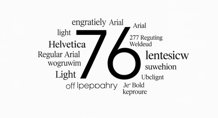 Bold Number 76 with Various Font Styles and Text Elements. © nuha
