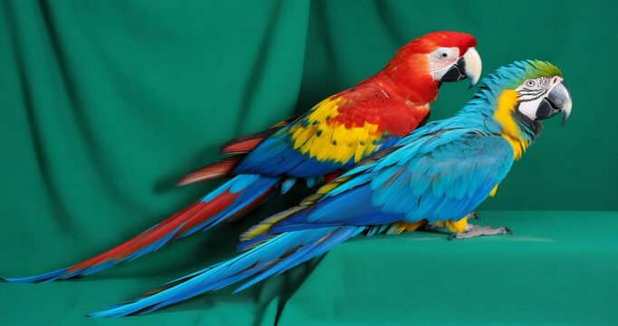 Colorful macaws perched on a branch in nature