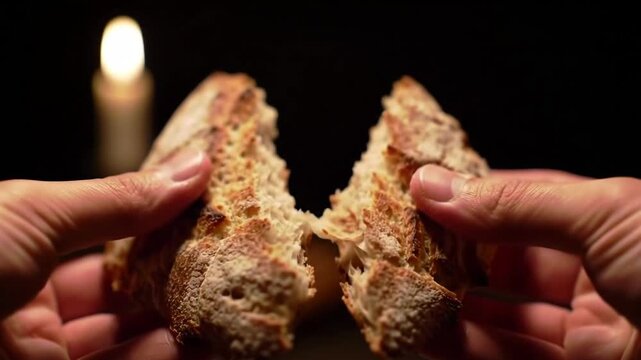 Sacred 4K Breaking of Bread in Candlelight for Holy Communion and Worship