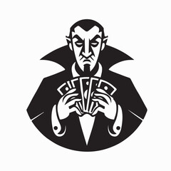Dracula Character Holding Cards Vector Logo Illustration Gambling Theme