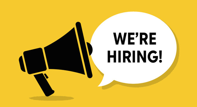 Announcing Job Openings: Hiring Announcement with Megaphone and Thought Bubble