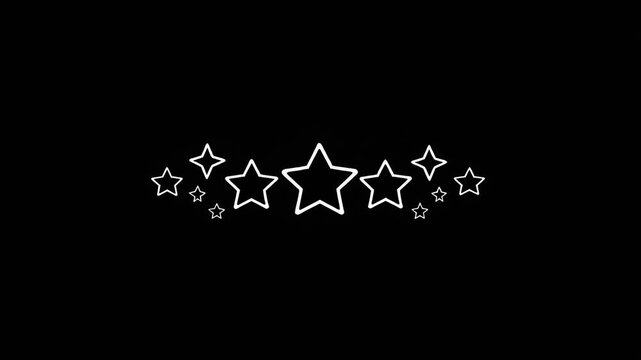 White outline stars on black background glowing decoration with various sizes