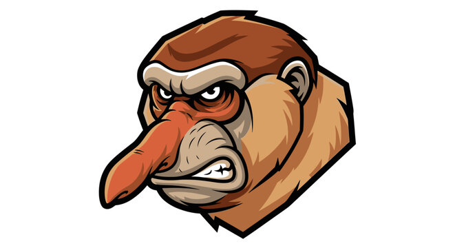 Angry Cartoon Monkey Head with Long Nose.