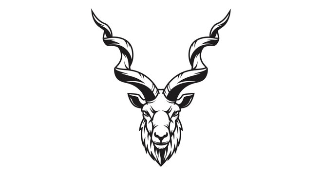 Black and White Illustration of Goat Head.