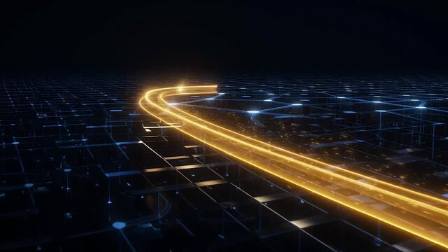 A single street light illuminating a dark, rainy road at night