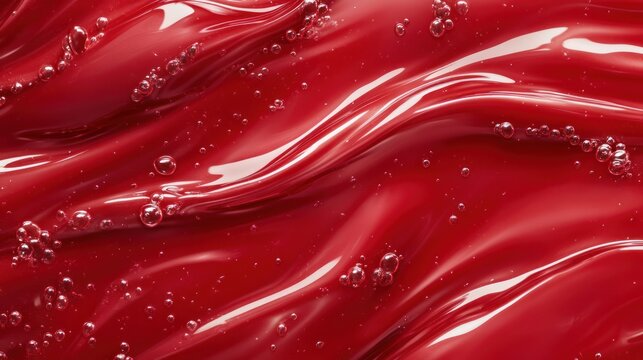 Abstract red liquid texture with bubbles