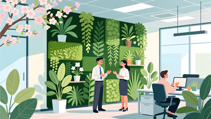 Plakat Efficient work in a green office on Spring Equinox