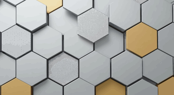hexagonal tiles background, grey and gold mosaic