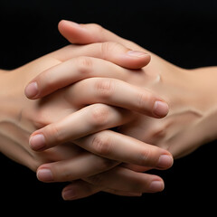 Fototapeta premium Interlocked hands in solidarity, support, and unity on black background
