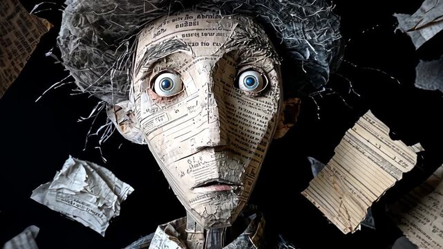 Whimsical Paper Craft Puppet Sculpture: Artistic Photography of Fantasy Figure with Imaginative Design and Emotional Expression