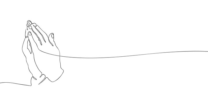Minimal line illustration of praying hands, symbolizing faith, prayer, hope, worship, spirituality, and religious devotion.