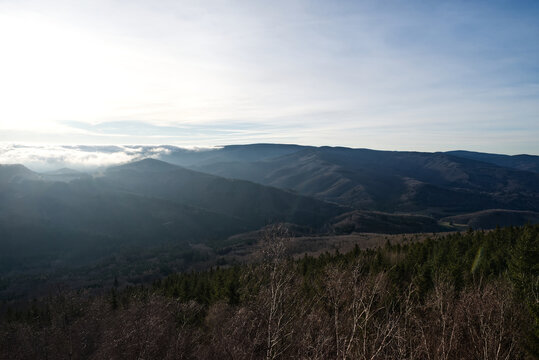 View from Medvedi kamen viewpoint in Rychlebske hory mountains in Czech republic