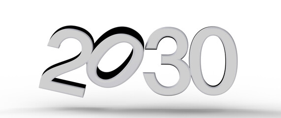 3D rendered illustration of the year 2030, perfect for futuristic concepts, business planning, technology, and decade t