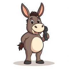 Obraz premium Donkey holding microphone smiling as motivational speaker cartoon with playful expression and bright vector illustration
