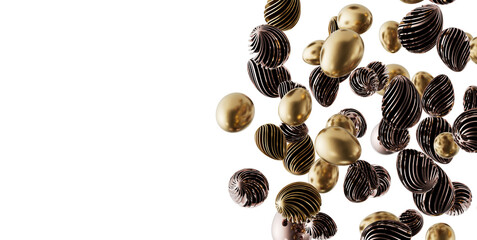 Abstract design of golden and black textured shapes floating, perfect for modern and luxury concepts on white background