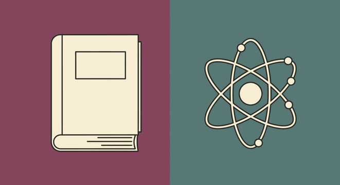 Book and Atom Icon Split Background