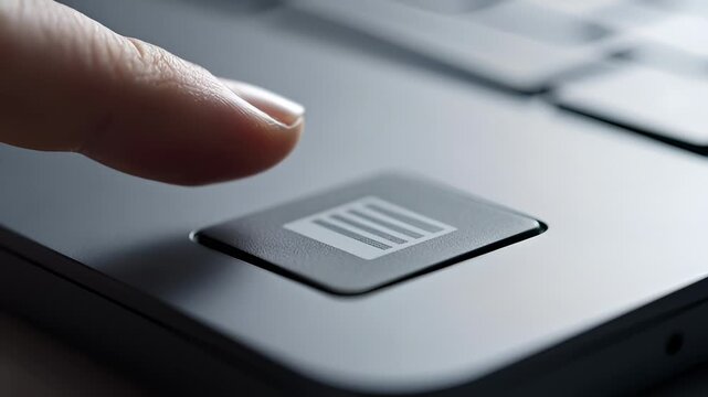 Close-Up of Finger Pressing Fingerprint Scanner on Laptop Keyboard for Security and Access