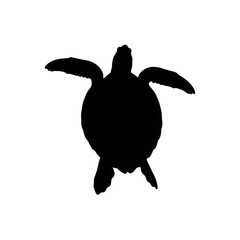 Black silhouette of a sea turtle.