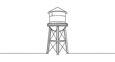 Naklejka premium Water Tower Single Continuous Line Icon, Minimal Elevated Tank on Legs Outline