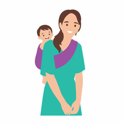 Fototapeta premium Mother Carrying Baby in Sling on Back.