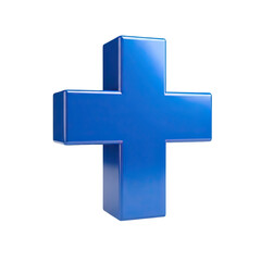 Obraz premium A vibrant blue three-dimensional plus sign symbol rendered with a glossy finish on a clean white background.