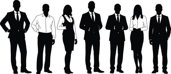 Diverse Professional Business Team Silhouettes Standing Together in Formal Suits and Office Attire for Leadership Corporate Success and Workplace Growth