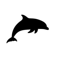Obraz premium Black silhouette of a dolphin jumping.
