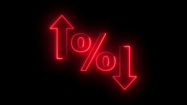glowing neon Percentage growth and decline icon with up and down arrows. financial, business, and statistical analysis. Up and down percentage arrows icon. Perfect for reports and dashboards.