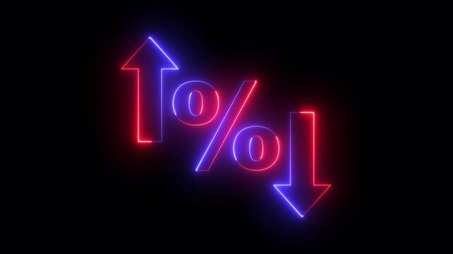 glowing neon Percentage growth and decline icon with up and down arrows. financial, business, and statistical analysis. Up and down percentage arrows icon. Perfect for reports and dashboards.