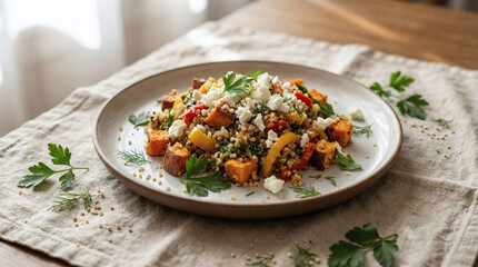 Healthy minimal food composition on pastel background