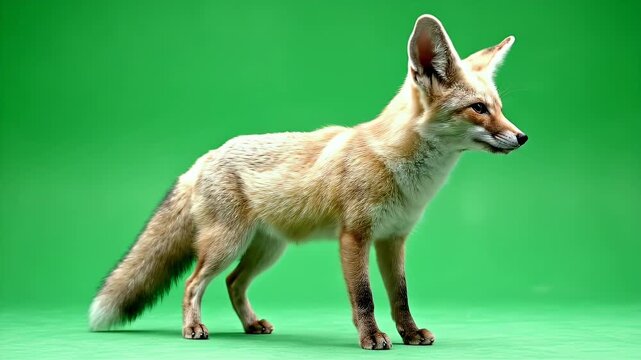 Realistic Fennec Fox Standing Calmly with Snow Accents on Green Screen Background Wildlife Footage