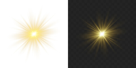 Gold starlight sparkle PNG with gold glow light effect. Shimmering rays and lens flare effects for magical golden illustrations and festive winter or holiday designs. © Даниил Москаленко