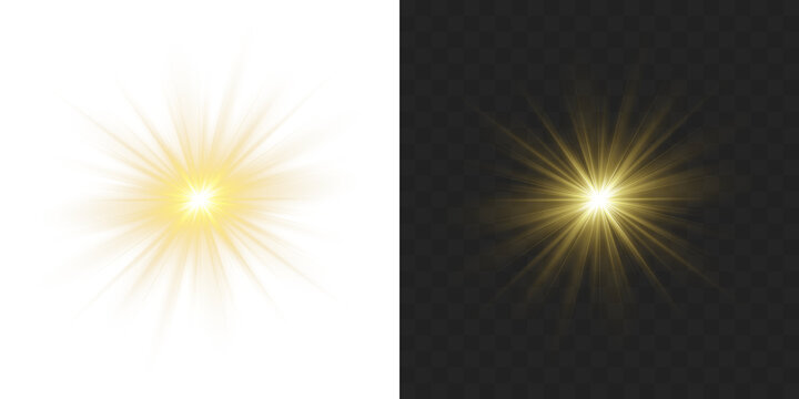 Gold starlight sparkle PNG with gold glow light effect. Shimmering rays and lens flare effects for magical golden illustrations and festive winter or holiday designs.