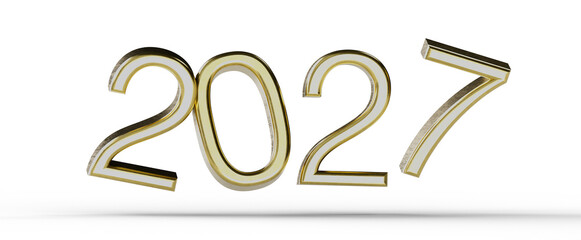 Stylish 2027 year text in gold and white, perfect for new year greetings, celebrations, and future-oriented designs. Ide © vegefox.com