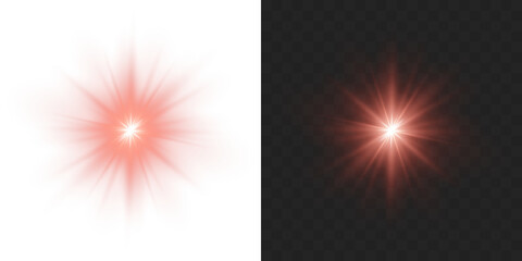 Digital red star PNG burst with red light and glowing rays. Bright flare and sparkle overlay on transparent background. Red starlight shine and glow light effect. © Даниил Москаленко