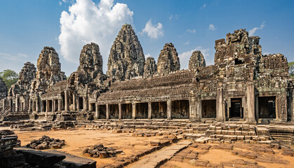 Naklejka premium Siem Reap, Cambodia - The Bayon temple complex in Angkor Thom