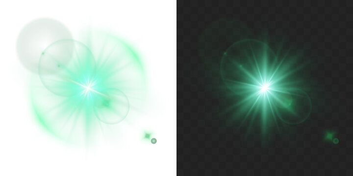 Shimmering green rays and lens flare effects on glowing stars. Great for magical illustrations and nature designs. Green star light sparkle PNG element for professional designers.