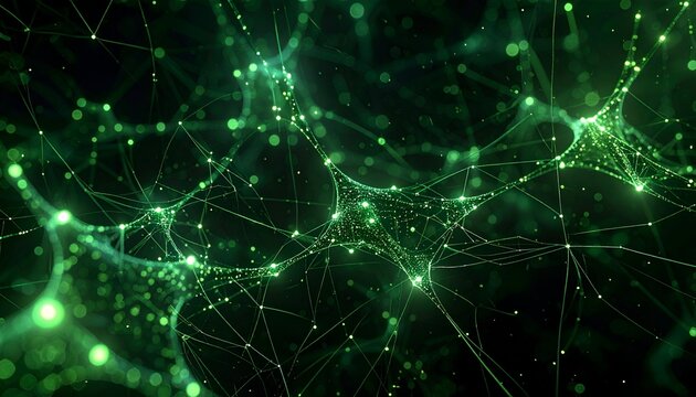 Modern Abstract Futuristic Dark Green Glowing Neon Plexus Network Connection Lines Pattern Background Art