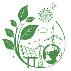 Obraz premium A vibrant illustration showcasing a thriving green world with leaves plants and natural elements representing ecological balance and sustainability