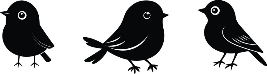 Fototapeta premium Bird silhouette set. Vector collection. Small perched birds in side view poses. Wildlife concept.