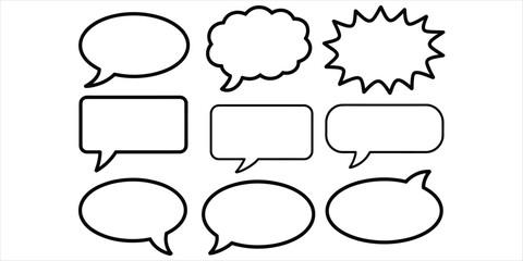 Obraz premium Nine Simple Outline Speech Bubbles and Thought Bubbles on White Background Keywords: speech bubble, thought bubble, comic