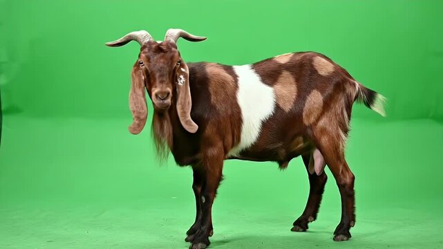 Realistic Goat Full Body Idle Stance Subtle Weight Shift on Green Screen Background